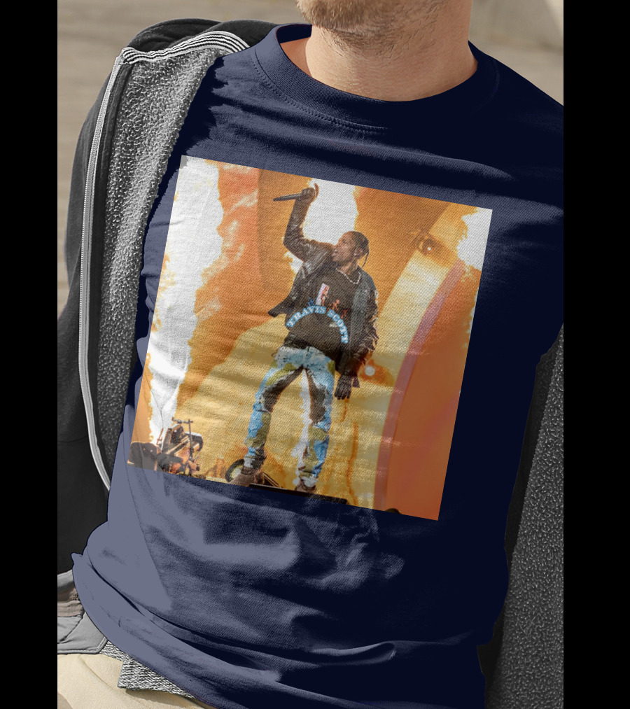 Travis Scott Live Concert Performance With Fire Effects T-Shirt