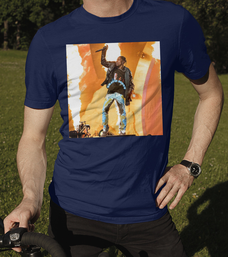 Travis Scott Live Concert Performance With Fire Effects T-Shirt