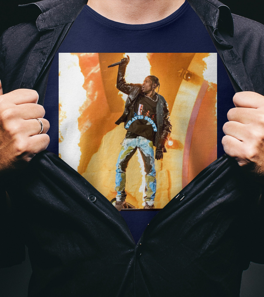 Travis Scott Live Concert Performance With Fire Effects T-Shirt
