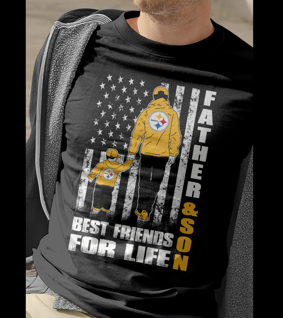 Father And Son Best Friends For Life Steelers Flag Background T-Shirt