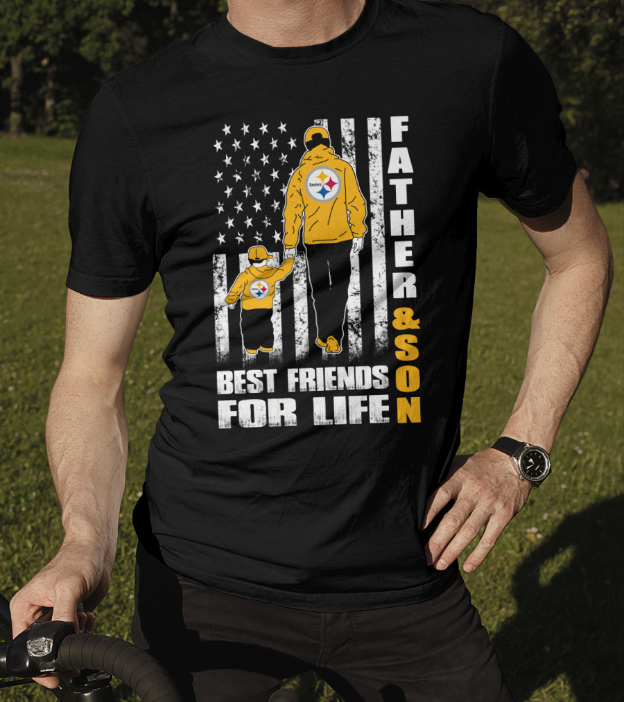 Father And Son Best Friends For Life Steelers Flag Background T-Shirt