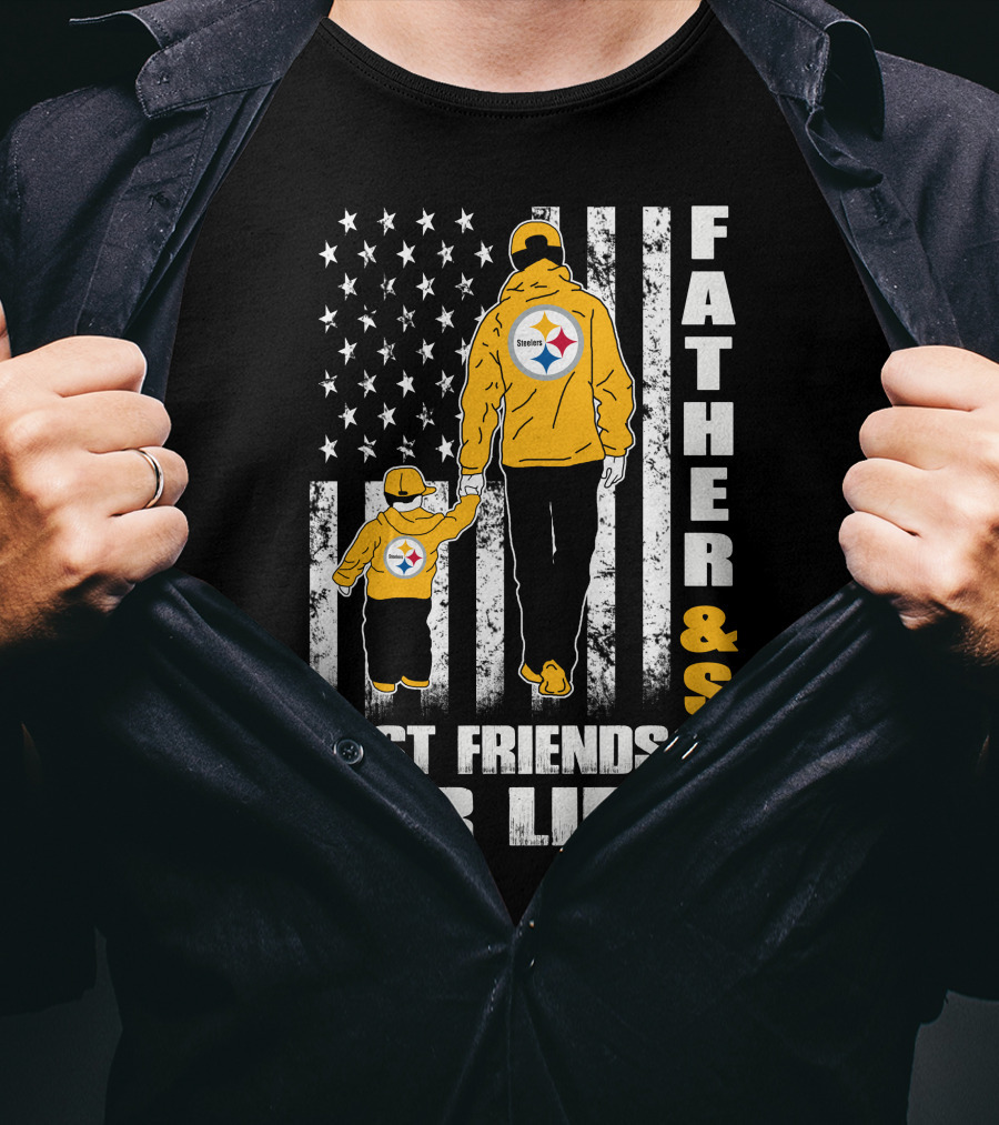 Father And Son Best Friends For Life Steelers Flag Background T-Shirt