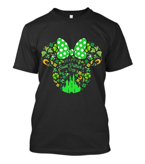 Happy Saint Patrick's Day Minnie Mouse Castle Clover Bow Beer T-Shirt
