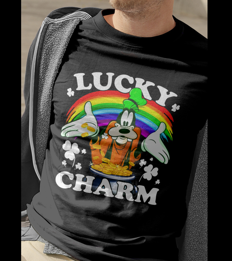 Lucky Charm Goofy With Rainbow And Gold Coins T-Shirt