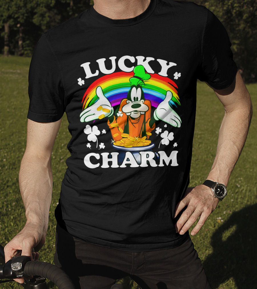 Lucky Charm Goofy With Rainbow And Gold Coins T-Shirt
