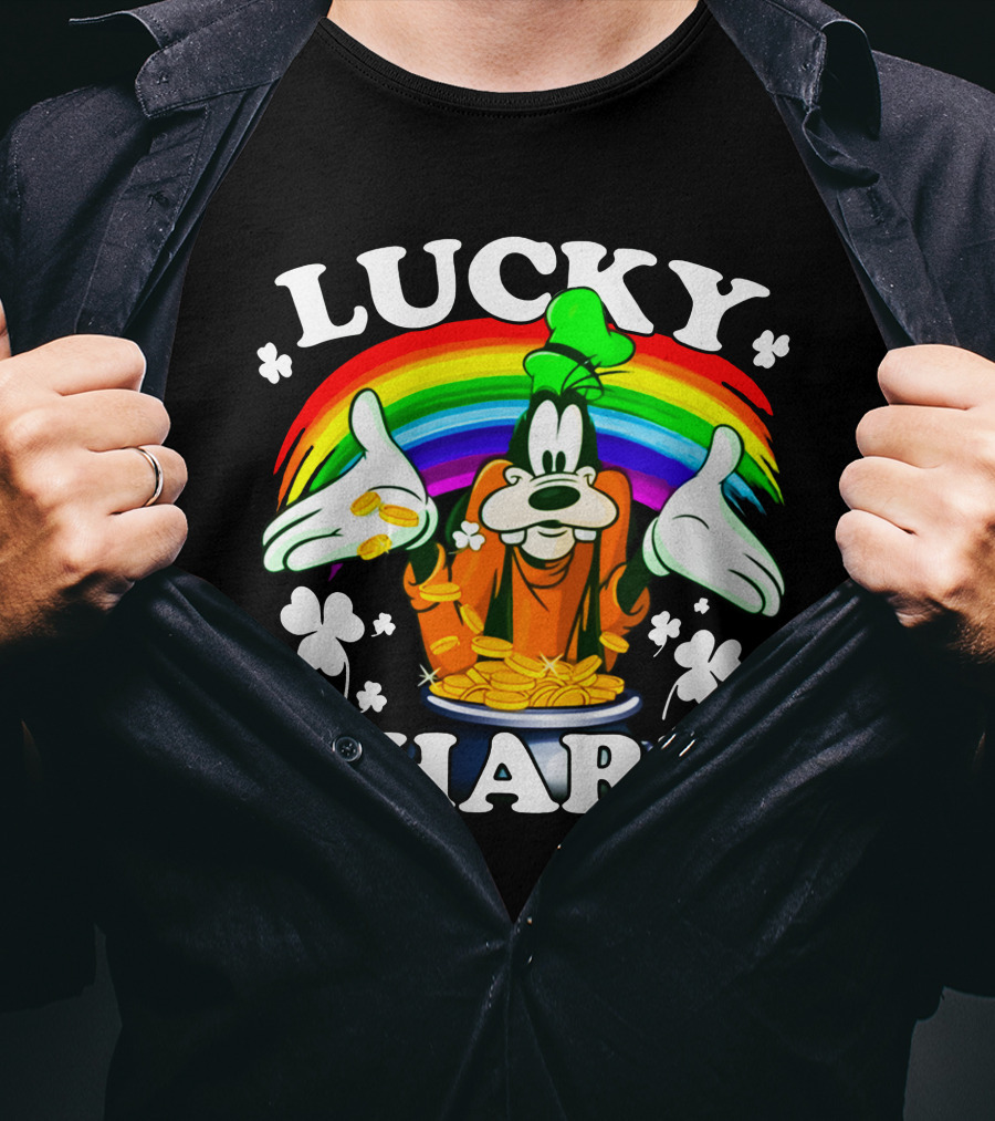Lucky Charm Goofy With Rainbow And Gold Coins T-Shirt