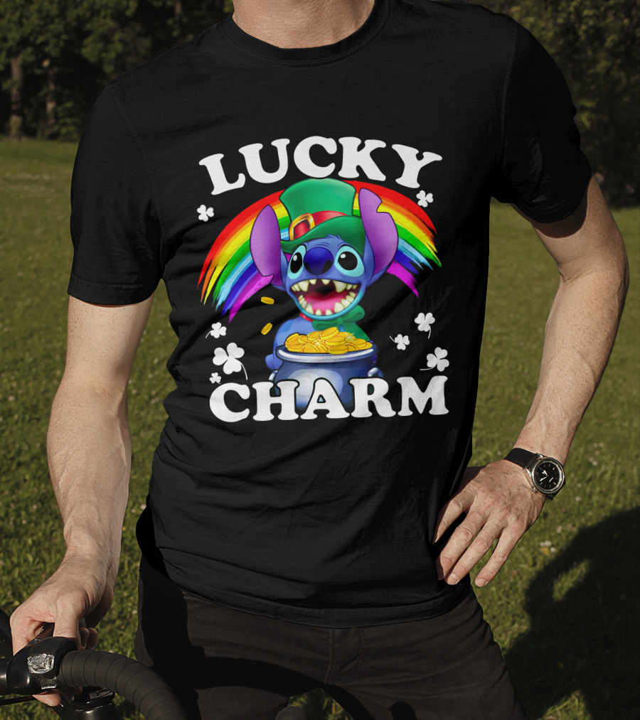 Lucky Charm Stitch Rainbow Gold Coins Shamrocks T-Shirt