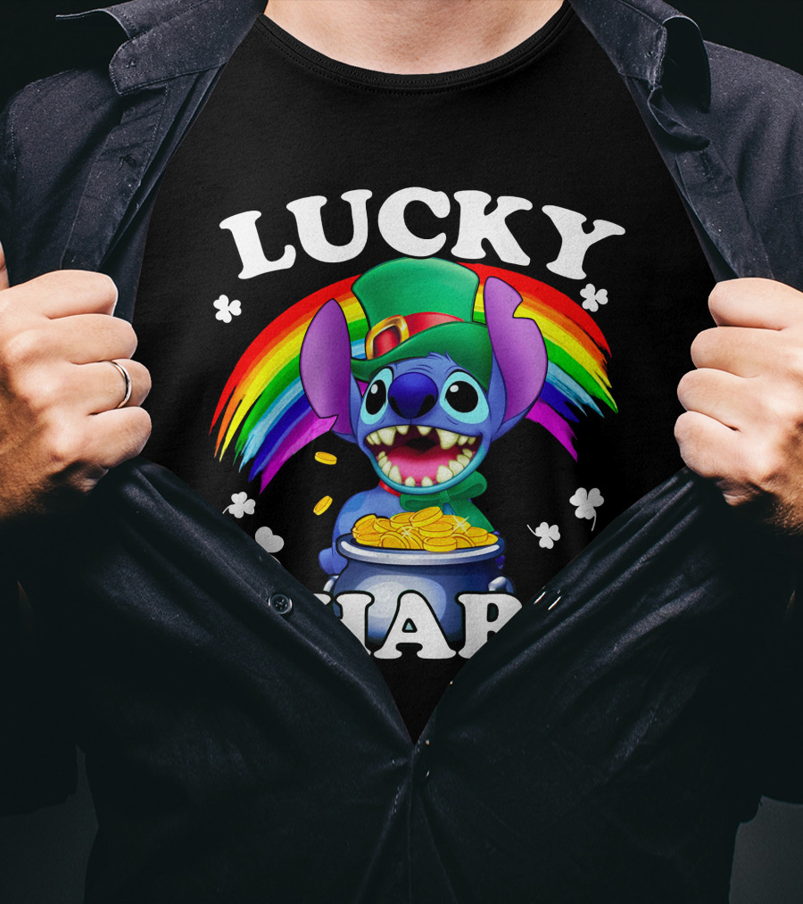 Lucky Charm Stitch Rainbow Gold Coins Shamrocks T-Shirt