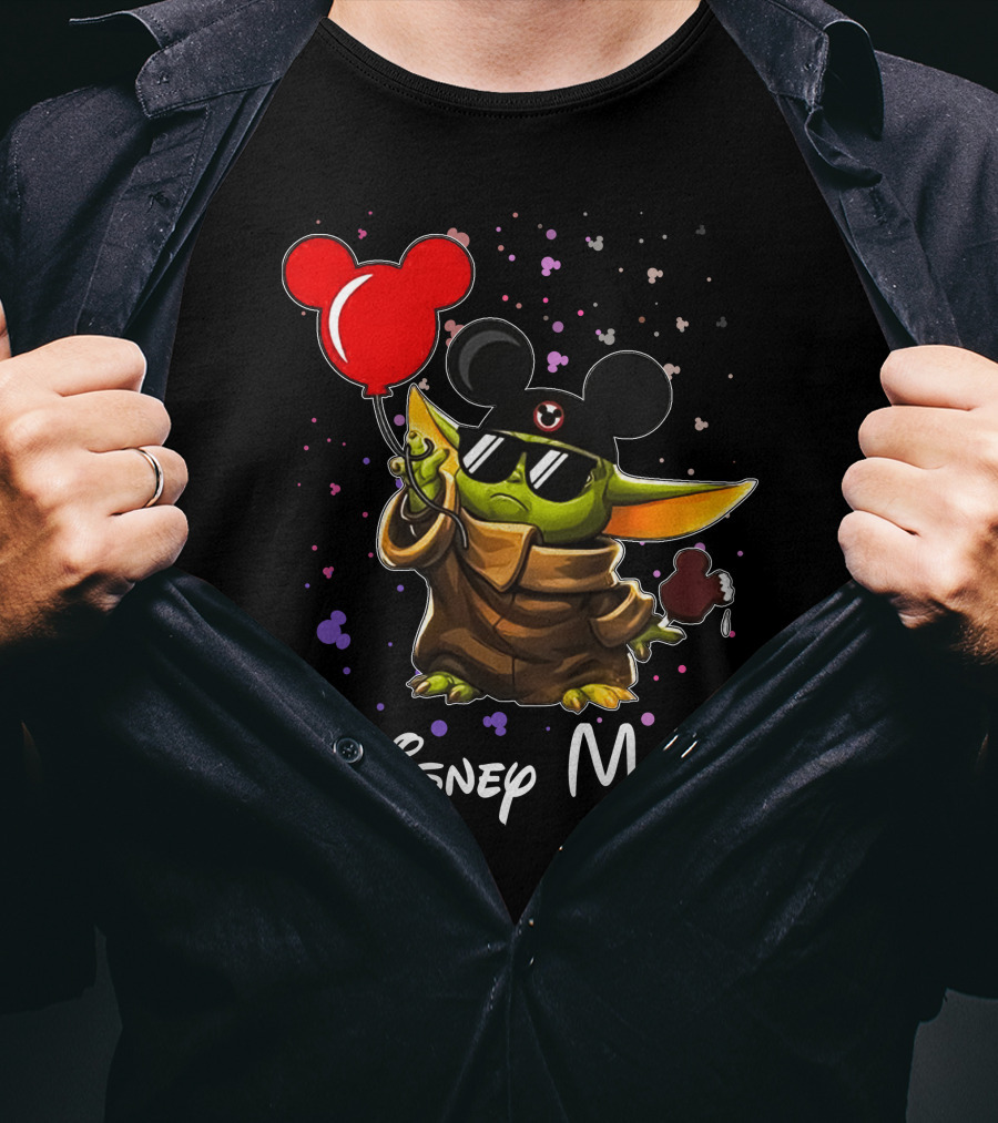 Disney Mode Baby Yoda With Mickey Balloon And Ears T-Shirt