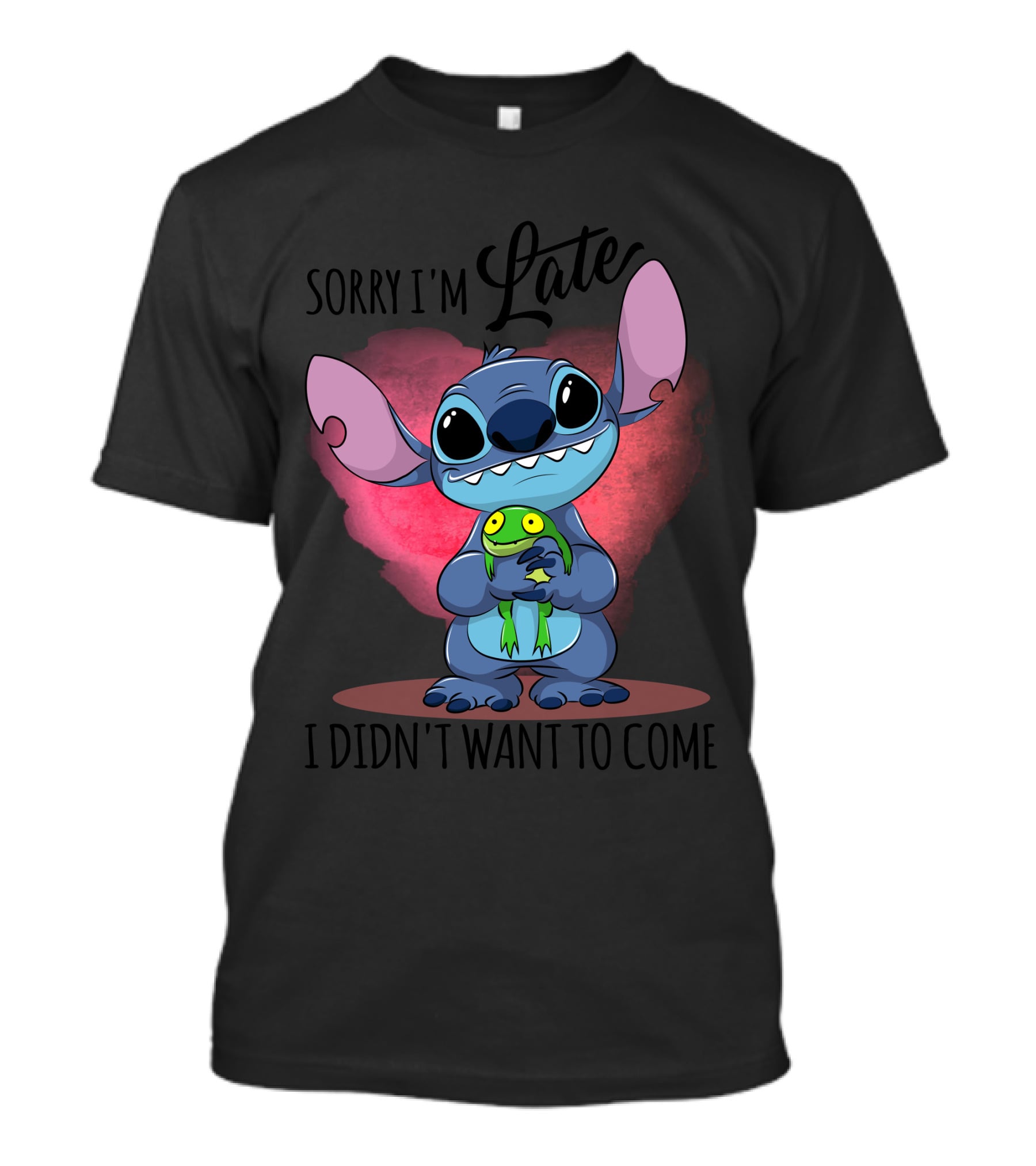 Sorry I'm Late I Didn't Want To Come Stitch Holding Frog T-Shirt