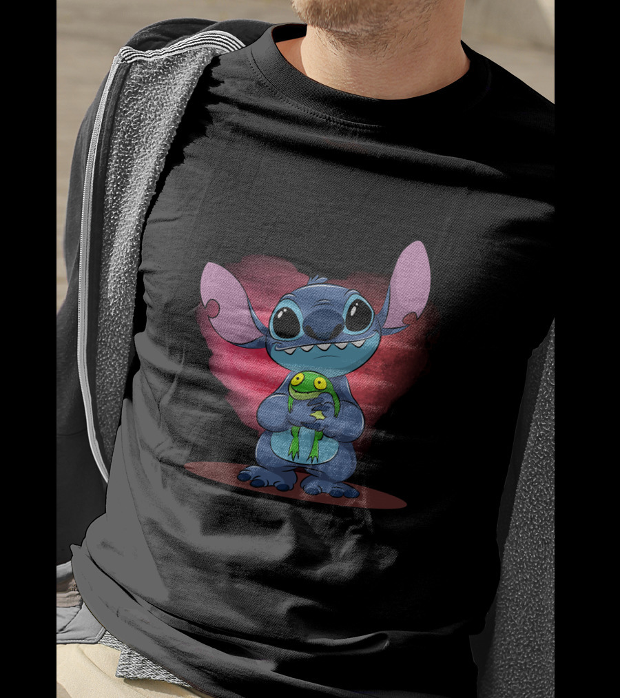 Sorry I'm Late I Didn't Want To Come Stitch Holding Frog T-Shirt