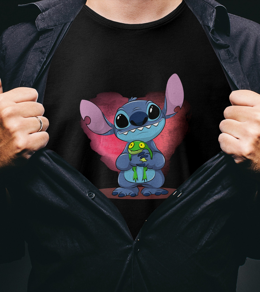 Sorry I'm Late I Didn't Want To Come Stitch Holding Frog T-Shirt
