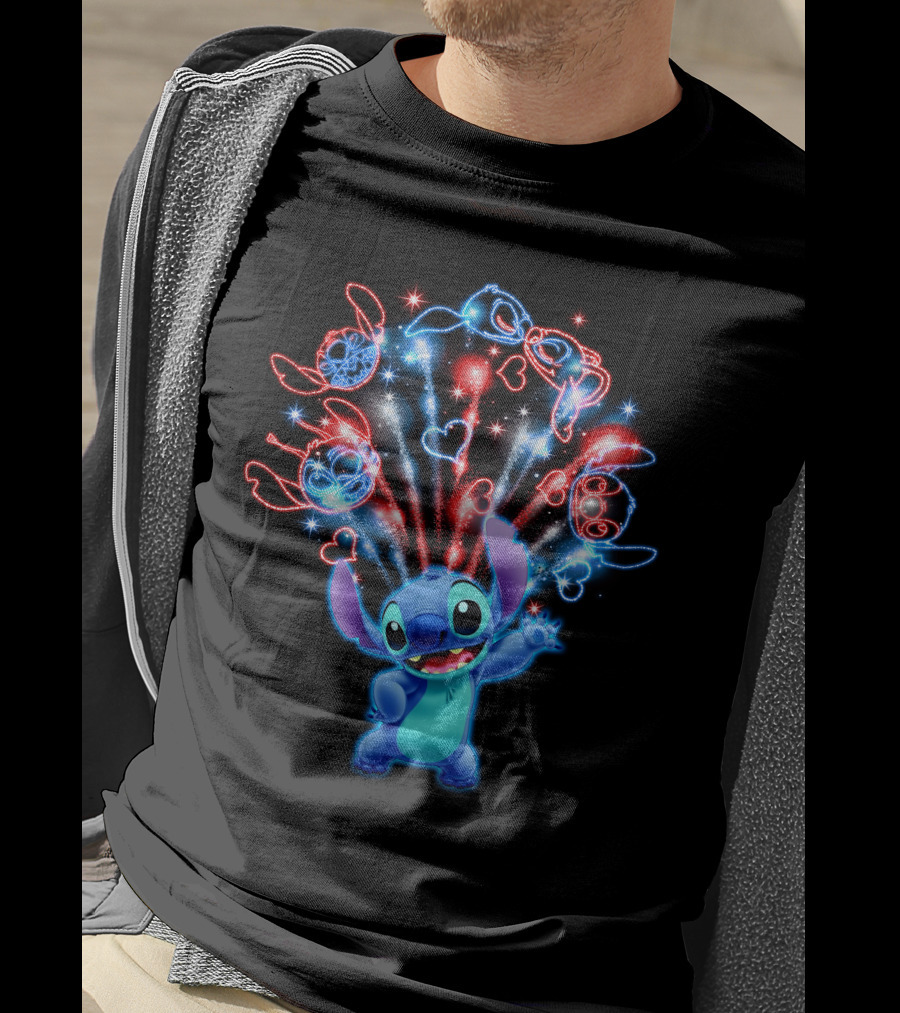 Stitch Fireworks Hearts Sparkle Fun T-Shirt
