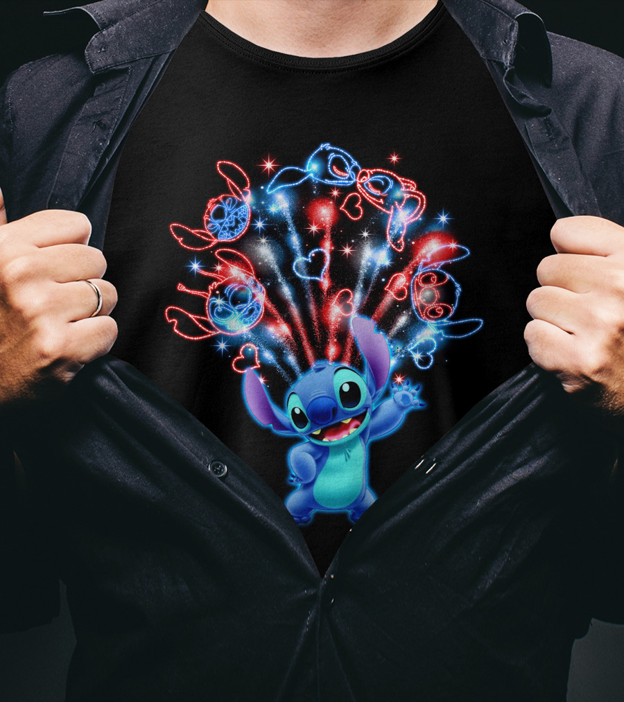 Stitch Fireworks Hearts Sparkle Fun T-Shirt