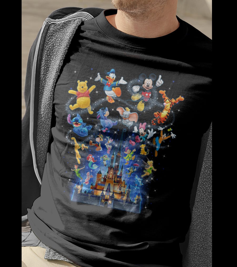 Disney Character Magic Celebration With Mickey, Donald, Pooh, Tigger, And Friends At Iconic Castle T-Shirt