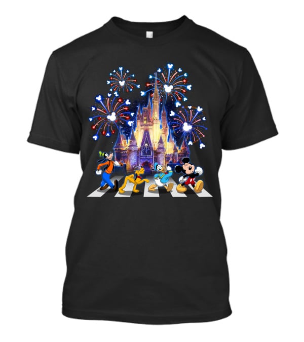 Firework Castle Abbey Road Mickey Goofy Donald Pluto T-Shirt