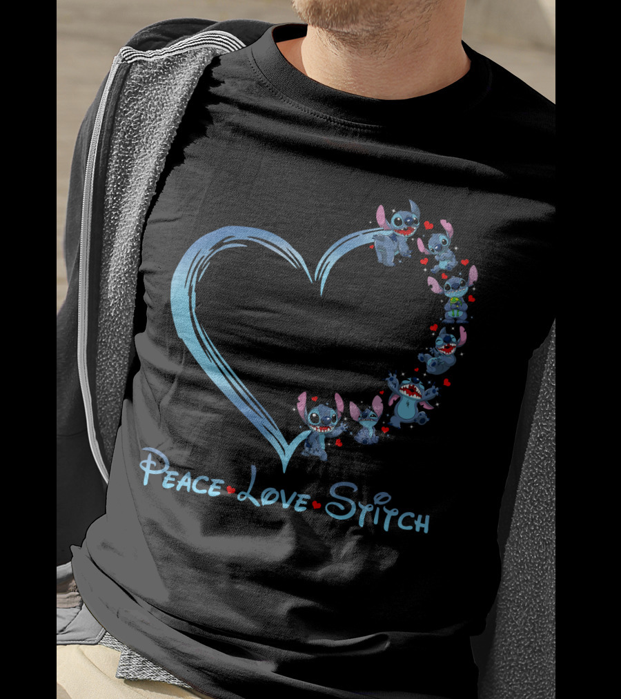 Peace Love Stitch Heart Character Adventures T-Shirt