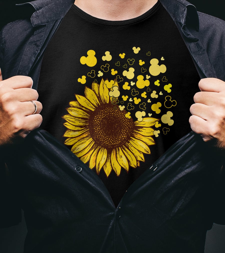 Sunflower With Mickey Mouse Icon Yellow Accents T-Shirt