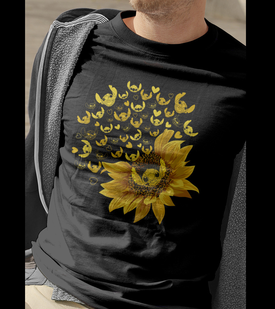 Stitch Sunflower Hearts And Smiles Burst T-Shirt