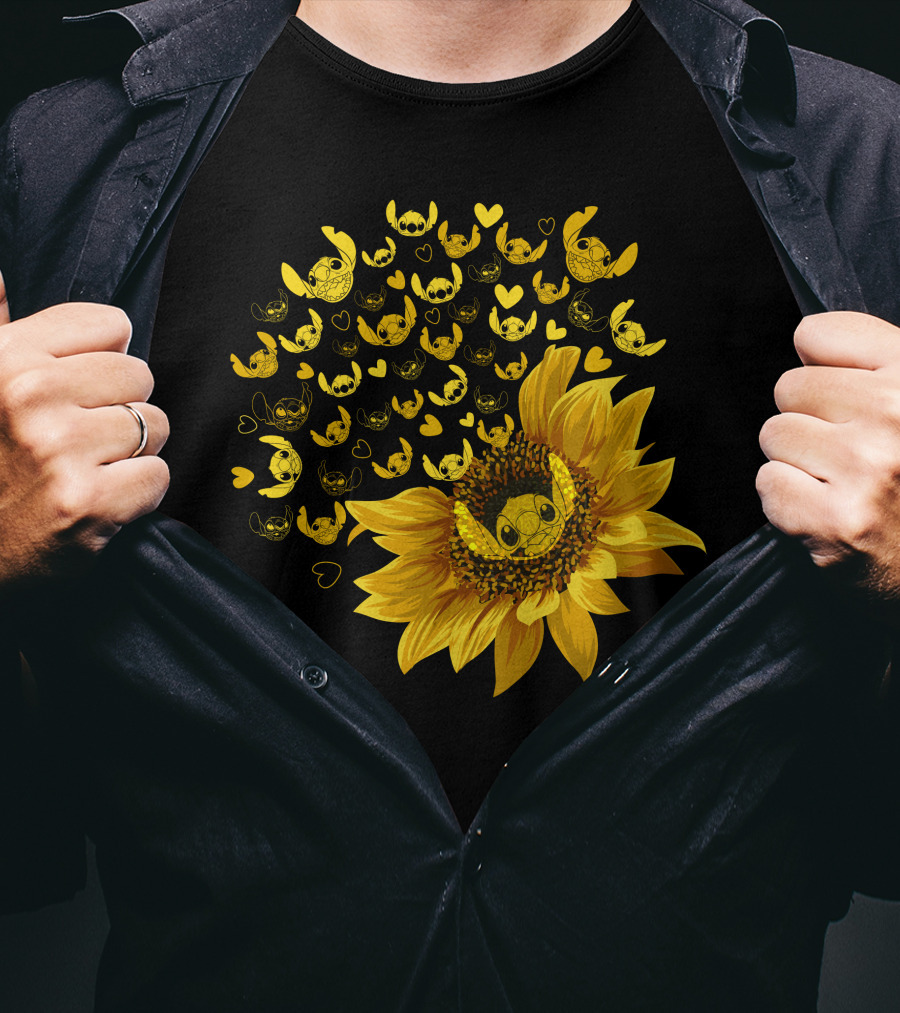 Stitch Sunflower Hearts And Smiles Burst T-Shirt