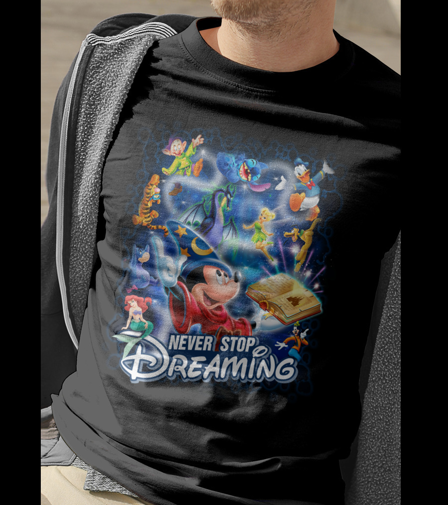 Never Stop Dreaming Disney Characters Magic Book T-Shirt