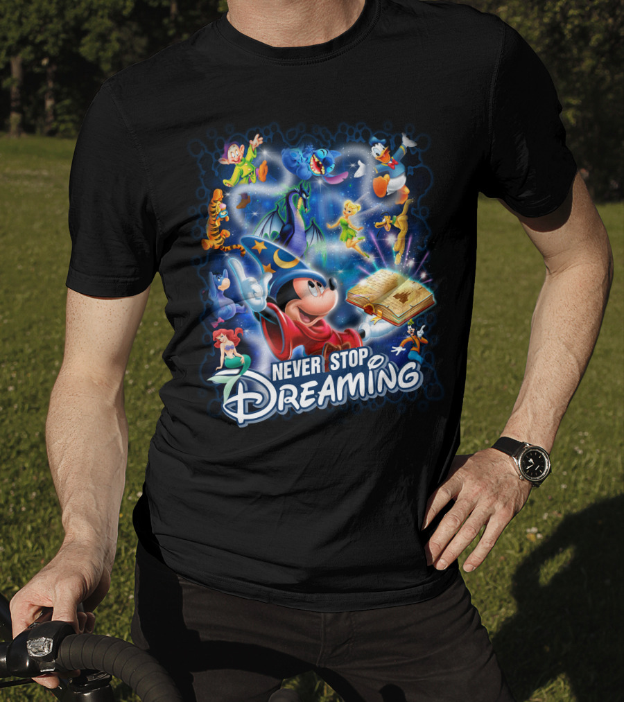 Never Stop Dreaming Disney Characters Magic Book T-Shirt