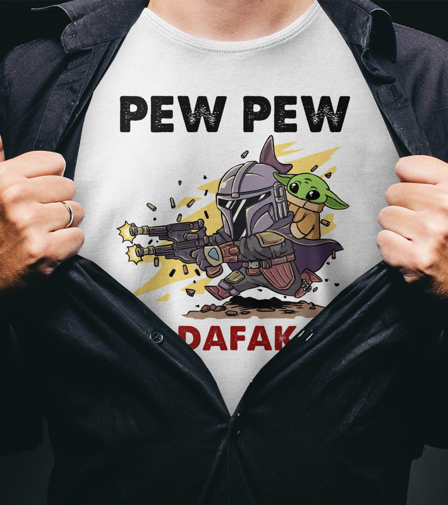 Pew Pew Madafakas Mandalorian Baby Yoda Gun Firing Scene T-Shirt