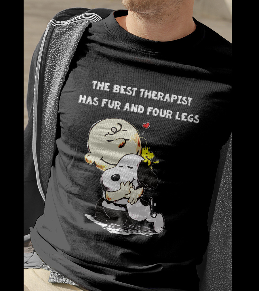 The Best Therapist Has Fur And Four Legs Charlie Brown Snoopy Woodstock Hug T-Shirt