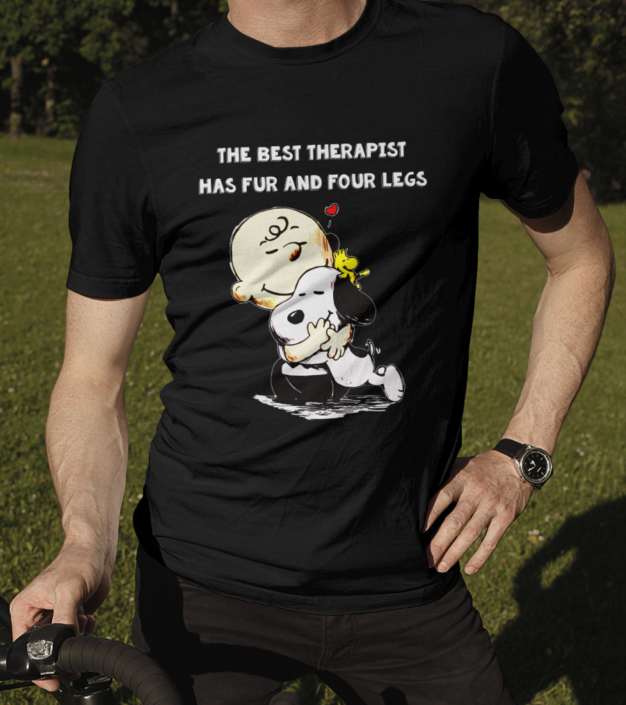 The Best Therapist Has Fur And Four Legs Charlie Brown Snoopy Woodstock Hug T-Shirt