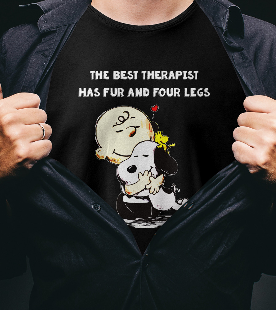The Best Therapist Has Fur And Four Legs Charlie Brown Snoopy Woodstock Hug T-Shirt