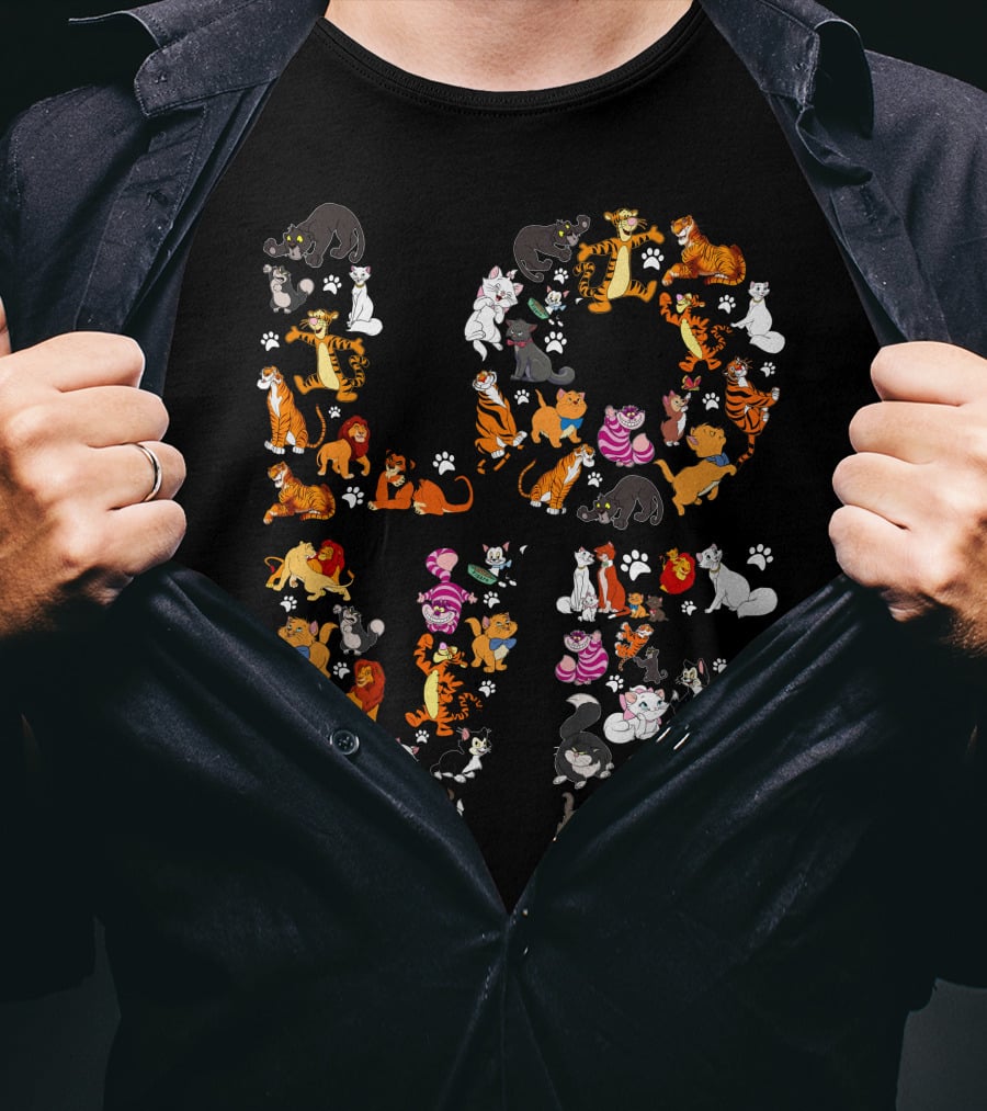 Cat Love Alphabet With Colorful Cartoon Cats And Paw Prints T-Shirt