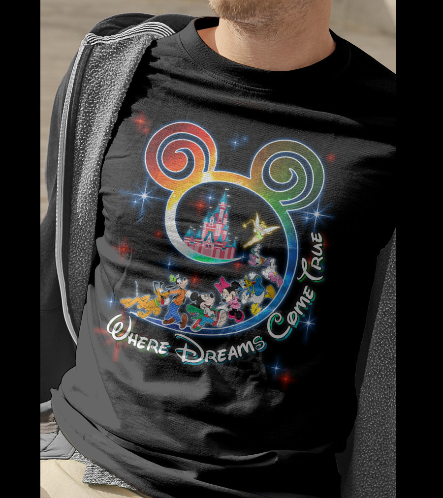 Where Dreams Come True Disney Castle Mickey Minnie Goofy Donald Pluto Tinkerbell T-Shirt