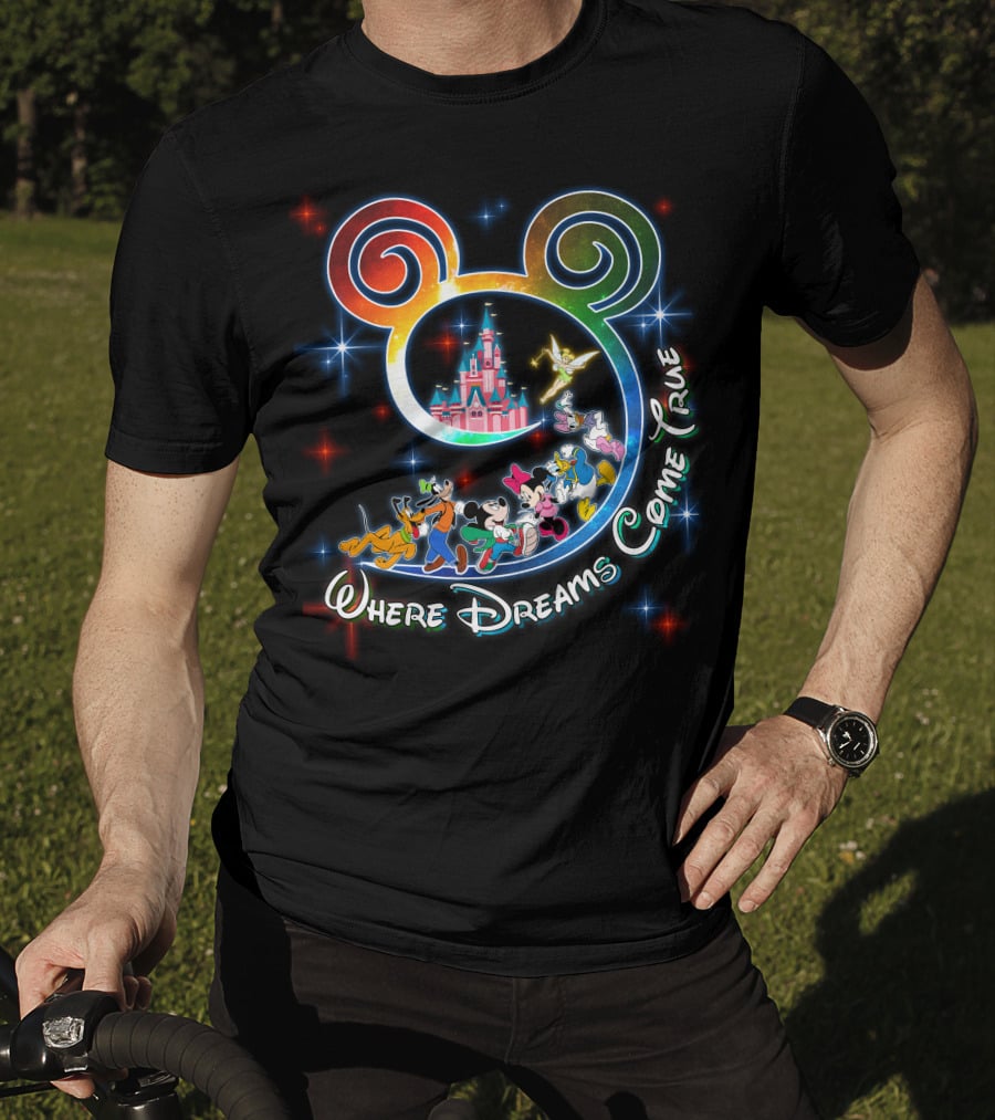 Where Dreams Come True Disney Castle Mickey Minnie Goofy Donald Pluto Tinkerbell T-Shirt