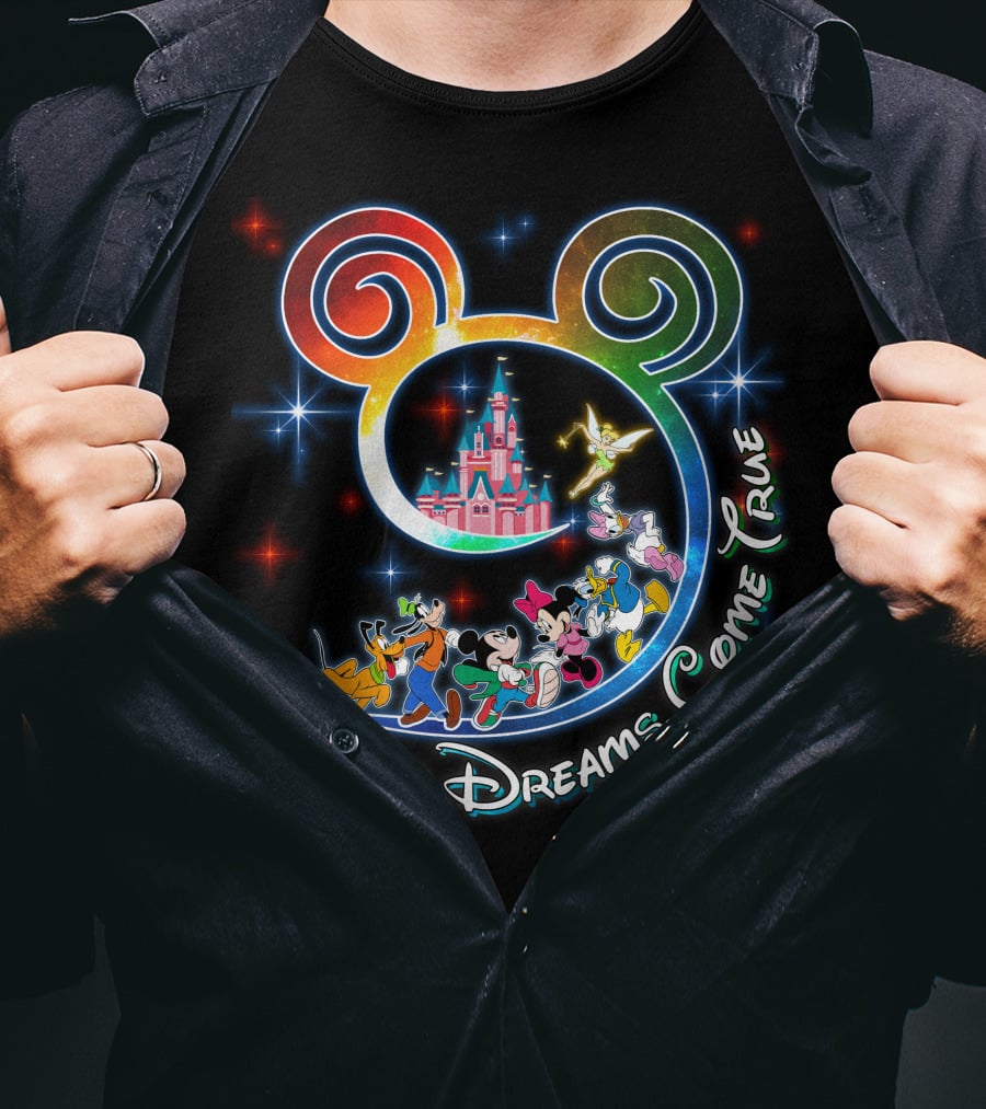 Where Dreams Come True Disney Castle Mickey Minnie Goofy Donald Pluto Tinkerbell T-Shirt