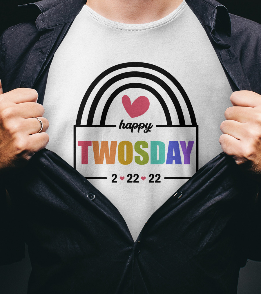 Happy Twosday 2-22-22 Rainbow Heart T-Shirt