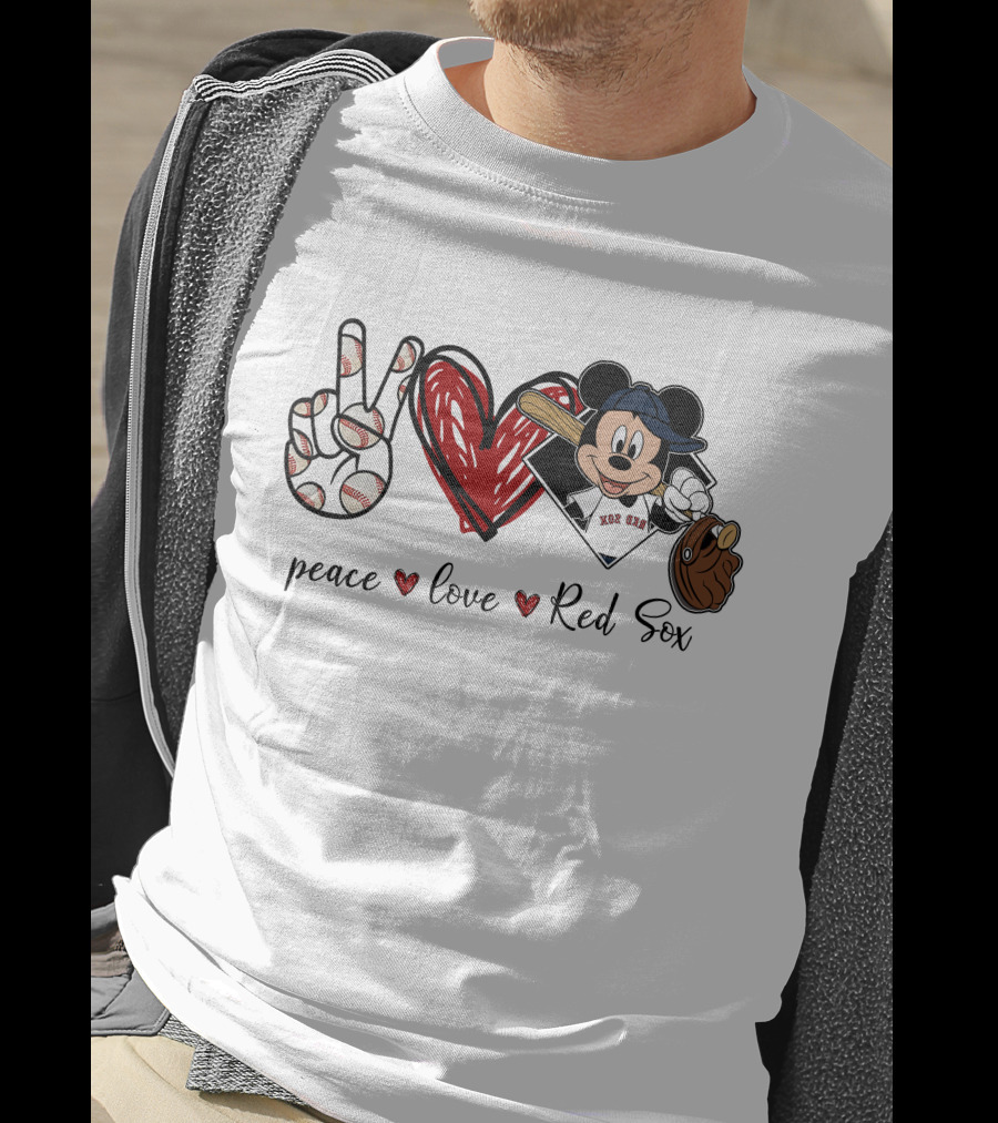 Peace Love Red Sox Mickey Baseball T-Shirt