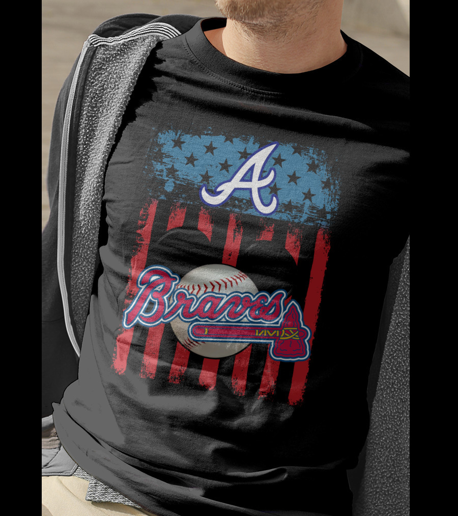 A Mickey Braves Iconic Baseball Stars And Stripes American Flag T-Shirt