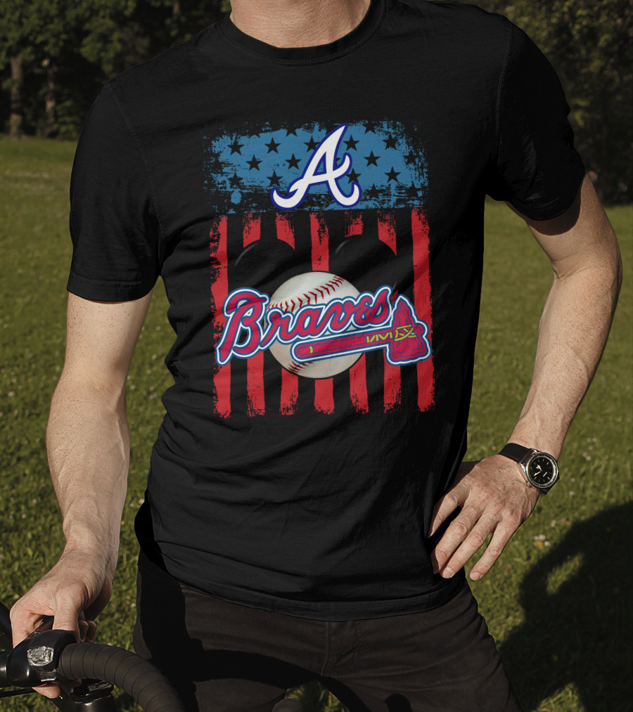 A Mickey Braves Iconic Baseball Stars And Stripes American Flag T-Shirt