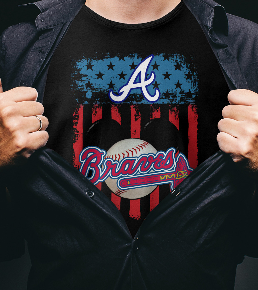 A Mickey Braves Iconic Baseball Stars And Stripes American Flag T-Shirt
