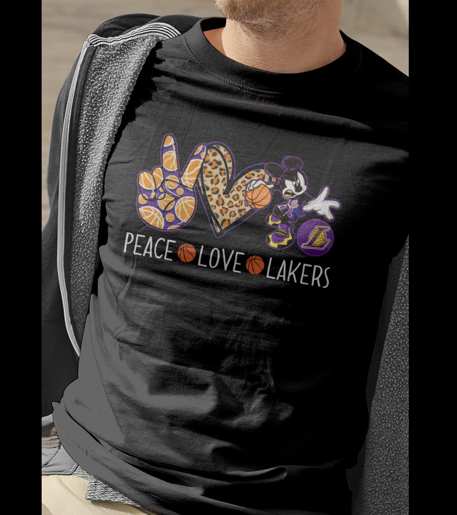 Peace Love Los Angeles Lakers Basketball Mickey T-Shirt