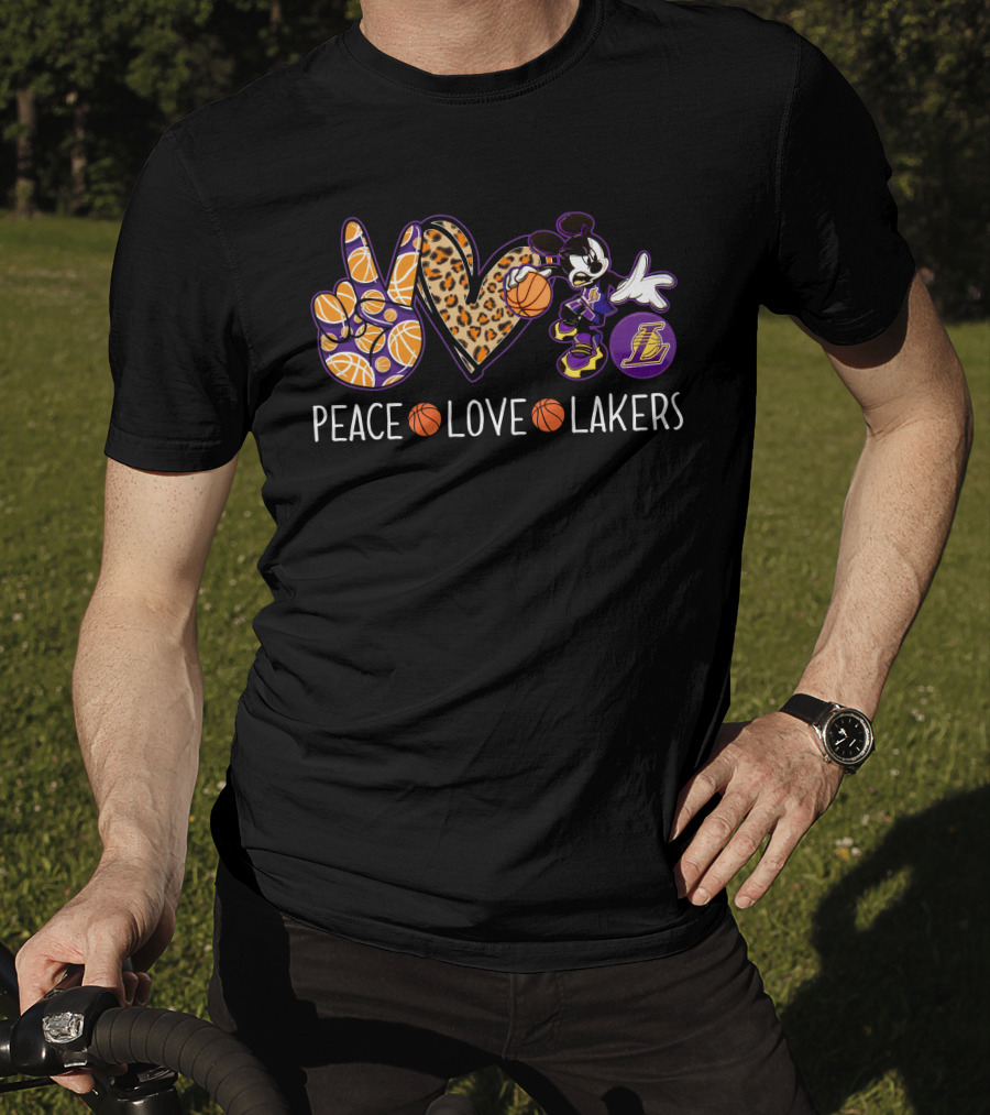 Peace Love Los Angeles Lakers Basketball Mickey T-Shirt