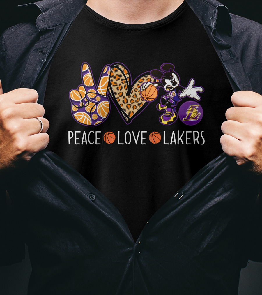 Peace Love Los Angeles Lakers Basketball Mickey T-Shirt