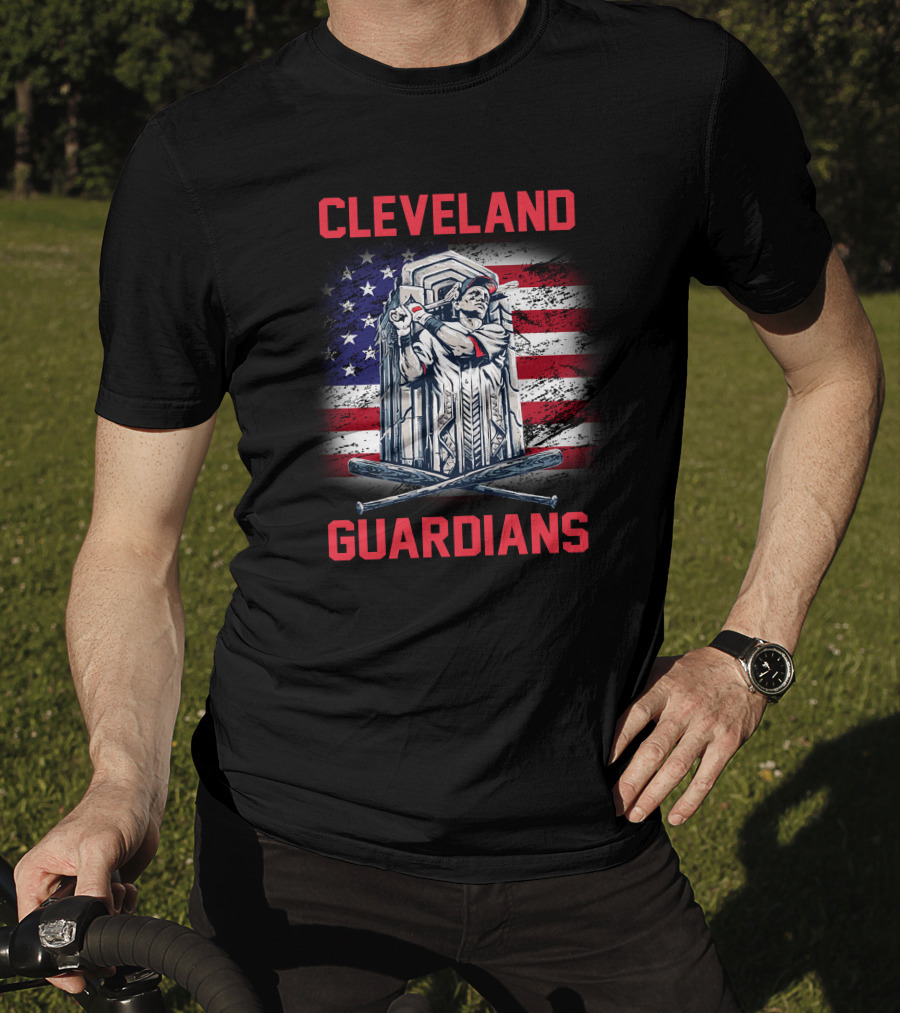 Cleveland Guardians American Flag Baseball Statue T-Shirt