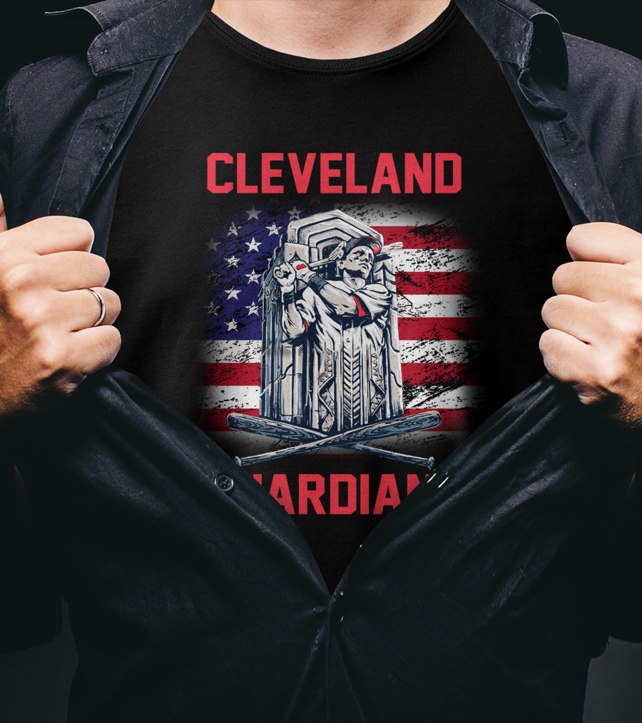 Cleveland Guardians American Flag Baseball Statue T-Shirt