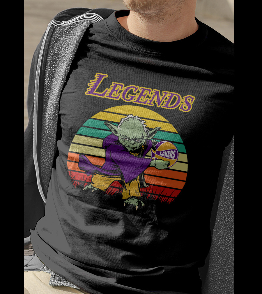 Legends Yoda Lakers Basketball Retro Stripes T-Shirt