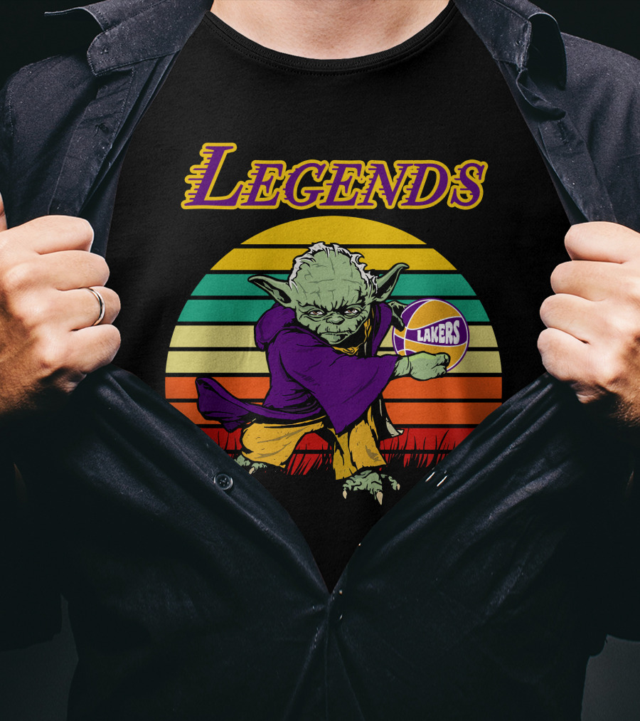 Legends Yoda Lakers Basketball Retro Stripes T-Shirt