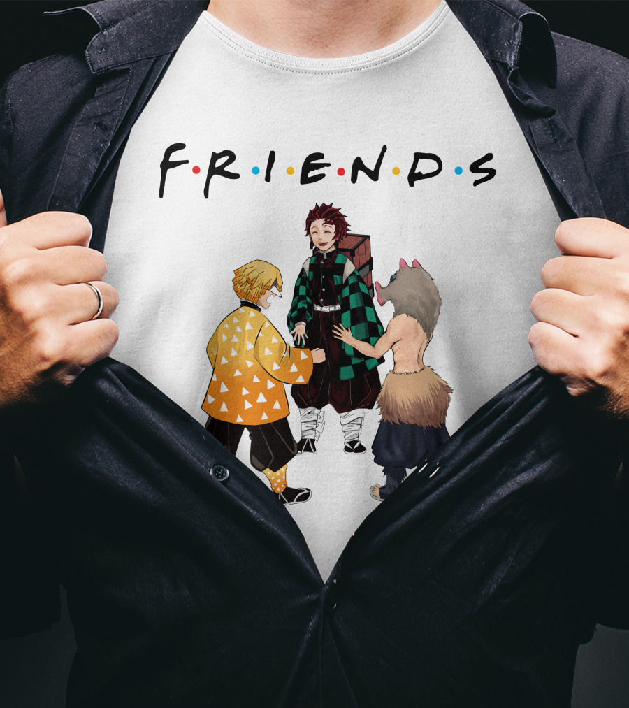 Friends Rock Paper Scissors With Anime Characters T-Shirt