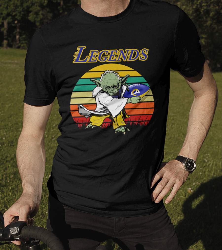 Legends Retro Yoda Holding Los Angeles Rams Football T-Shirt