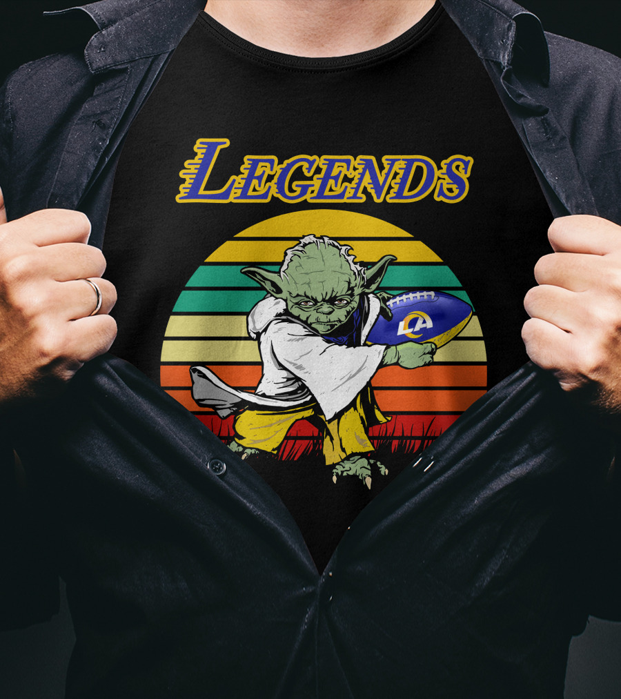 Legends Retro Yoda Holding Los Angeles Rams Football T-Shirt