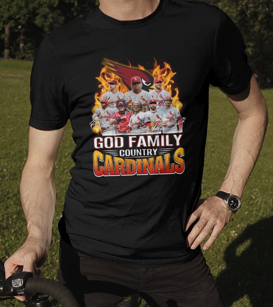 God Family Country Cardinals Baseball Team Fire Background T-Shirt